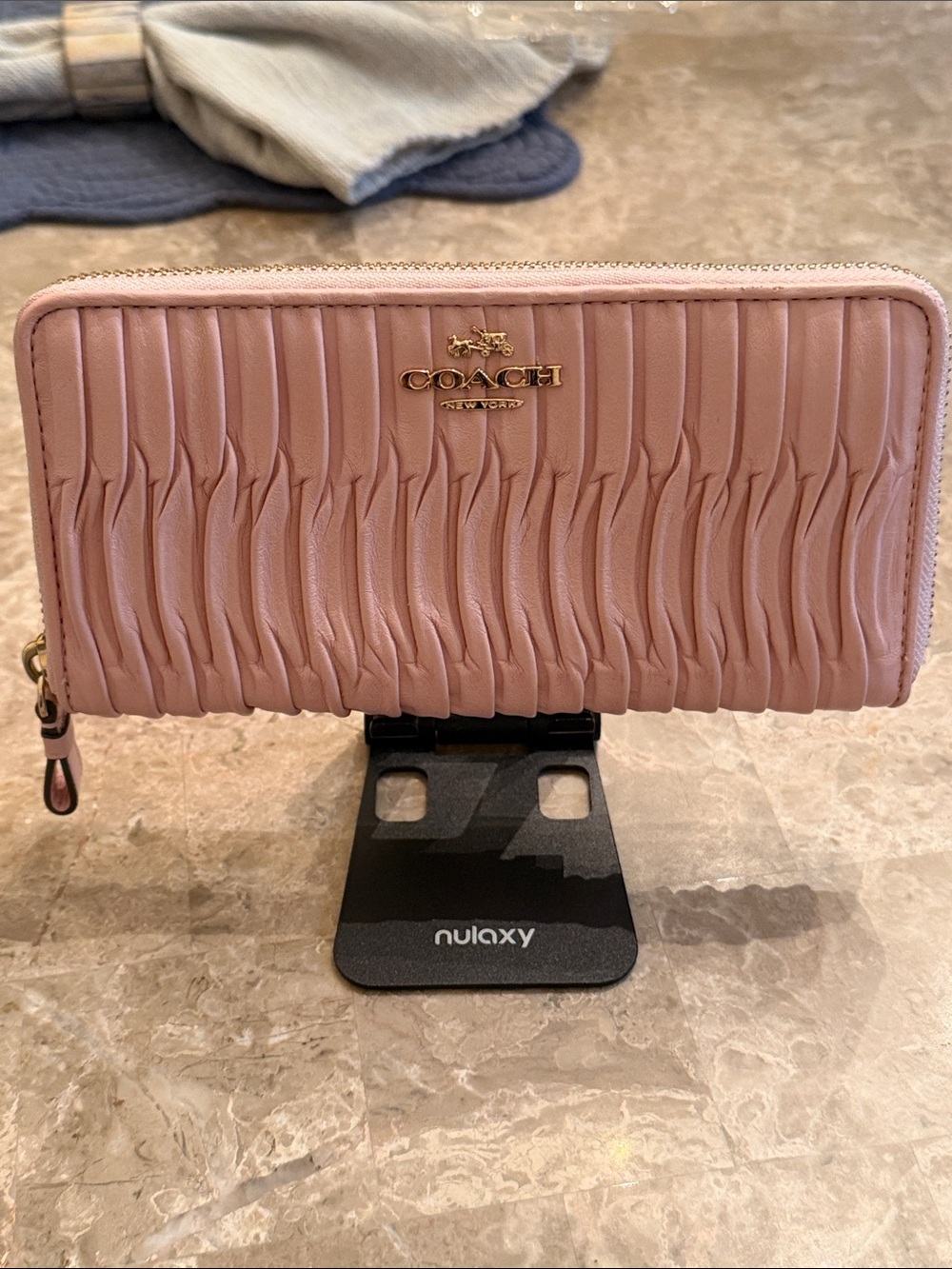 Coach Madison Pink Ruched Leather Zip Around Wallet with Gold Logo EUC